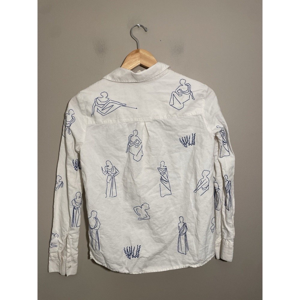 SÉZANE x Roberto Ruspoli Tom Shirt Print Size 32   XXS Long Sleeve Linen White - Picture 5 of 9